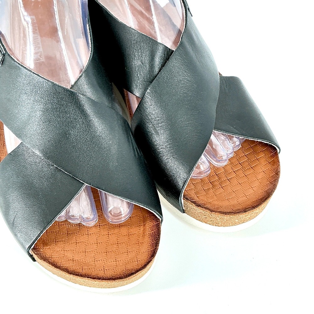 Pikolinos Black Size 9.5 Leather Crisscross Wedge Slingback Sandals Mahon Spain - Picture 2 of 13